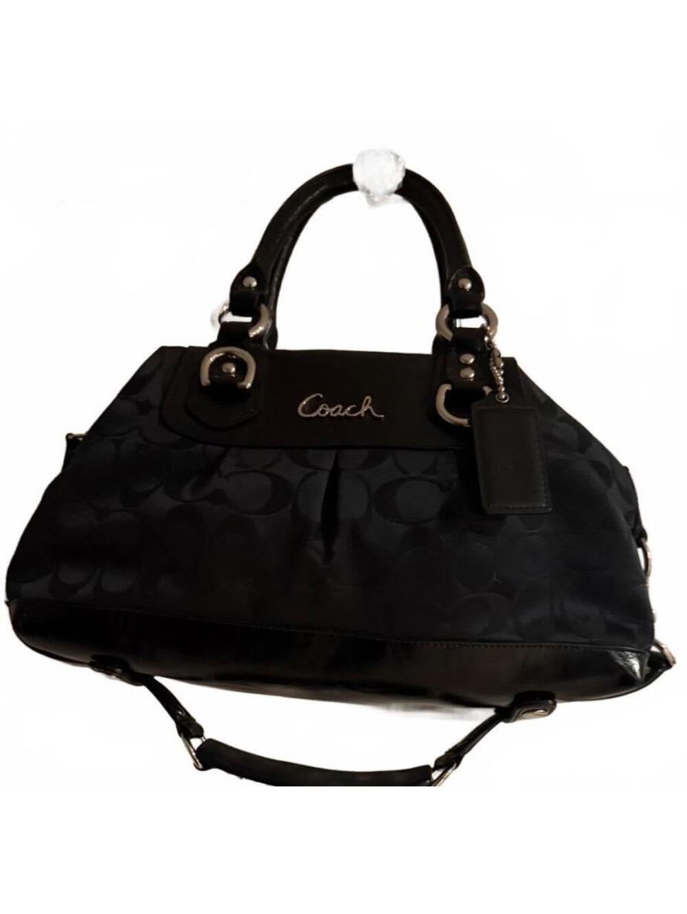 Coach Black Signature Canvas and Leather Satchel Bag